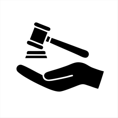 Judge gavel icon. Gavel and hand. Vector illustration.のイラスト素材