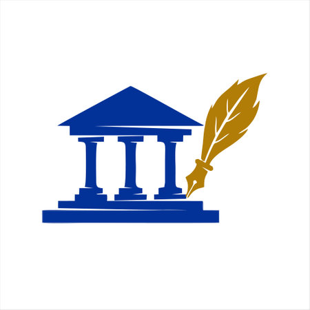 Courthouse and feather design vector template. Law firm design.のイラスト素材