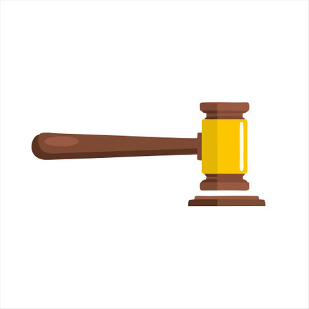 Wooden judge gavel icon isolated on white background. Flat vector illustration.のイラスト素材