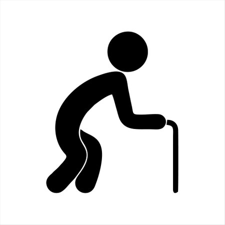 Old man walking with walking stick icon isolated on white background. Vector illustration.のイラスト素材