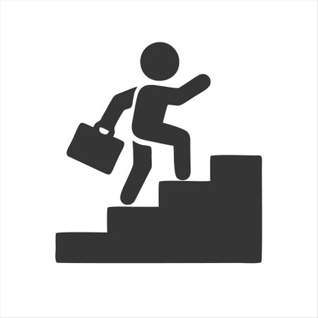 Businessman with briefcase going up the stairs. vector icon.のイラスト素材