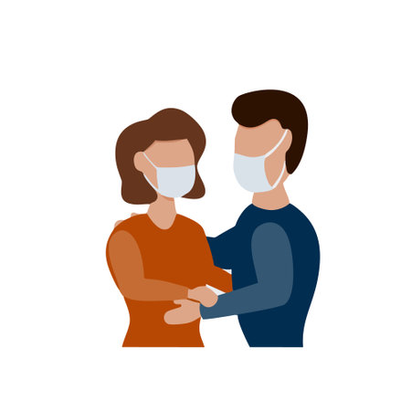 Man and woman in medical masks. Coronavirus quarantine. Vector illustrationのイラスト素材