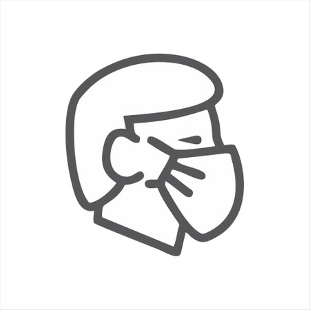 Man with a mask line icon, outline vector sign, linear style pictogram isolated on white. Symbol, logo illustration. Editable stroke. Pixel perfectのイラスト素材