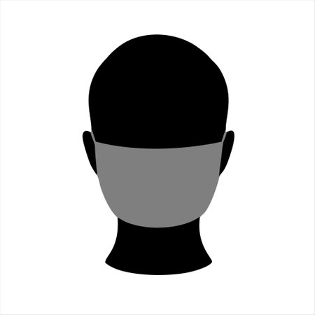 Black silhouette of a man with a medical mask on his face. Vector illustration.のイラスト素材