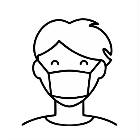 Young man with face mask. Coronavirus prevention. Vector illustration.のイラスト素材