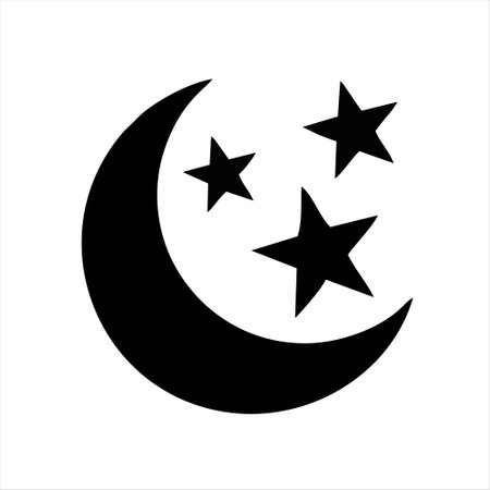 Crescent moon and stars icon isolated on white background. Vector illustration.のイラスト素材