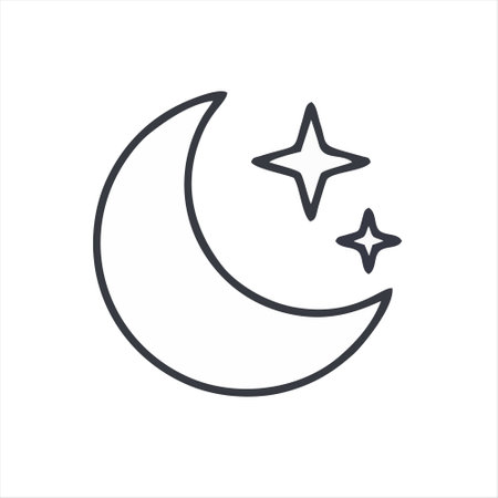 Moon and stars line icon, outline vector illustration, linear pictogram isolated on whiteのイラスト素材