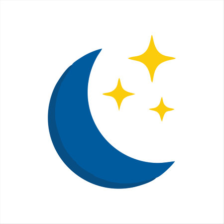 Crescent moon and stars icon. Night symbol. Vector illustration.のイラスト素材