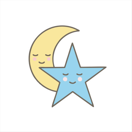 Cute cartoon moon and star. Vector illustration in doodle style.のイラスト素材