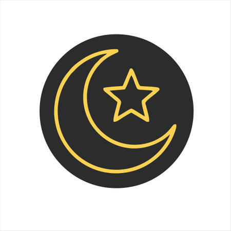 Crescent moon and star icon in black circle. Vector illustration.のイラスト素材