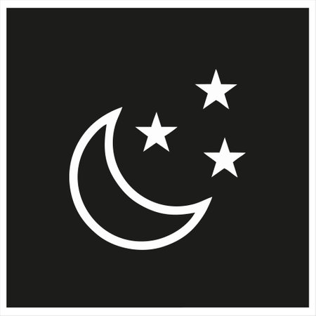 Crescent moon and stars icon isolated on black background. Vector illustration.のイラスト素材