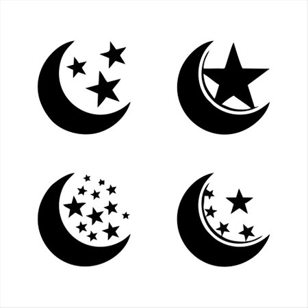 Moon and stars icon set isolated on white background. Vector illustration.のイラスト素材
