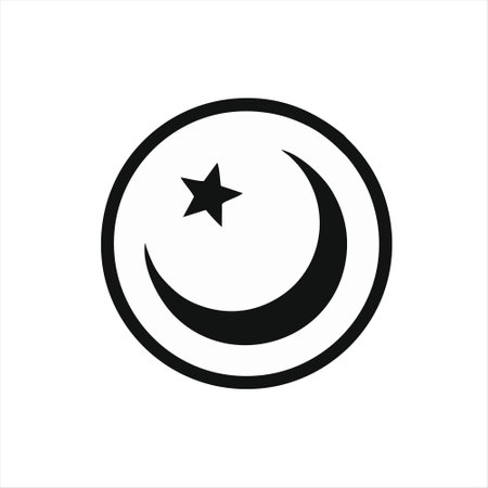 Crescent moon and star icon on white background. Vector illustration.のイラスト素材
