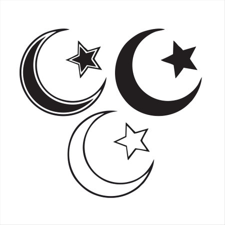 Crescent moon and star icon set. Vector illustration isolated on white backgroundのイラスト素材