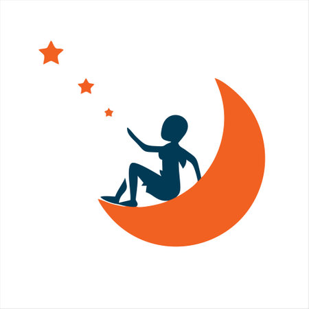 Baby sitting on the moon with stars in the night. Vector illustration.のイラスト素材