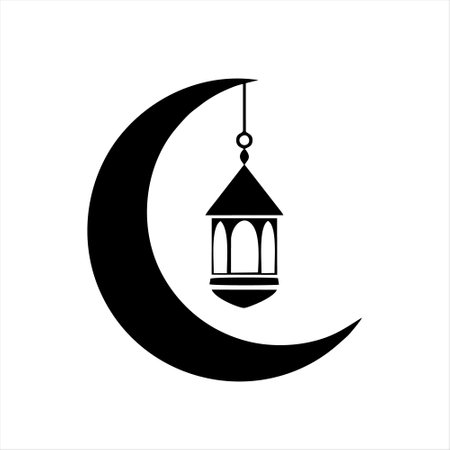 Crescent moon and lantern icon. Ramadan Kareem. Vector illustration.のイラスト素材