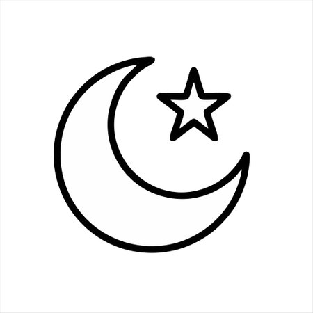 Crescent moon and star icon. Vector illustration in a flat style.のイラスト素材
