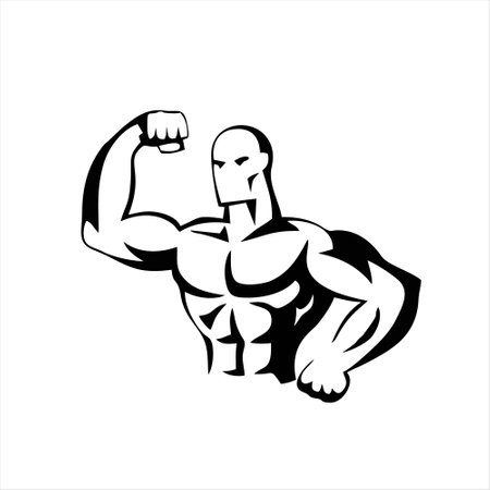 Bodybuilder icon, strong man, bodybuilding, powerlifting, vector illustrationのイラスト素材