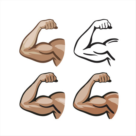 Vector set of hand drawn strong biceps, flexing muscles. Isolated on white background.のイラスト素材
