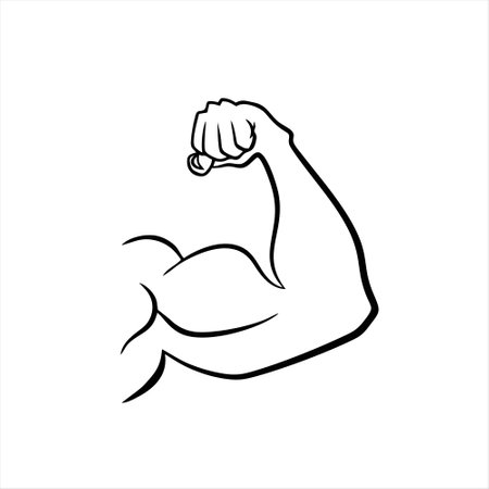 Strong muscle arm. Hand drawn vector illustration isolated on white background.のイラスト素材