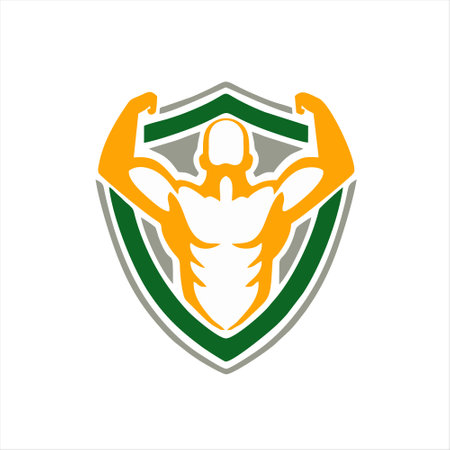 Bodybuilder vector logo design template. Bodybuilder logo design. Bodybuilder vector icon.のイラスト素材