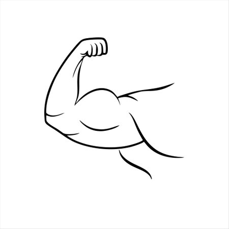 Muscle icon vector illustration. Hand drawn strong man flexing biceps. Bodybuilding and healthy lifestyle concept.のイラスト素材