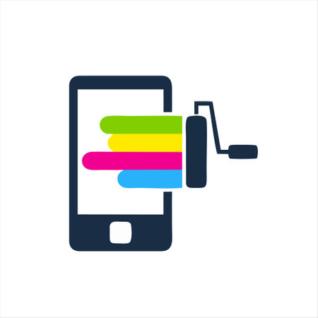 Paint roller and smartphone icon. Vector illustration in flat style.のイラスト素材