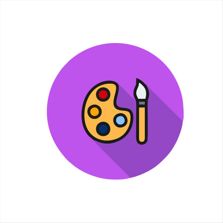 Paint palette and brush icon. Vector illustration. Flat design.のイラスト素材