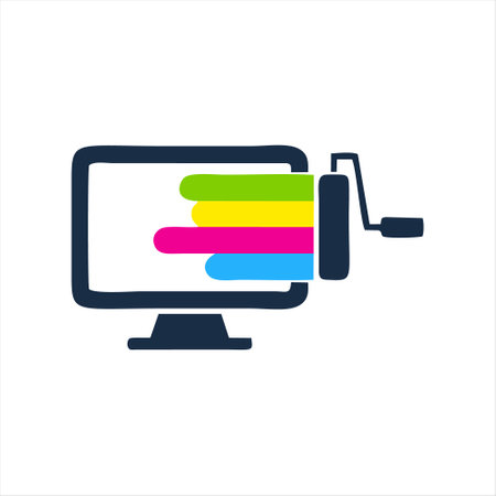 Paint roller and computer icon in flat style. Vector illustration.のイラスト素材