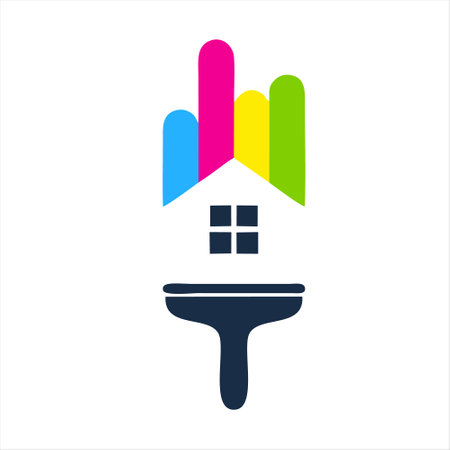 House with rainbow colored roof and funnel icon. Real estate logo design.のイラスト素材