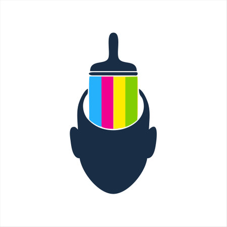 Man's head with rainbow hair. Vector illustration in flat style.のイラスト素材