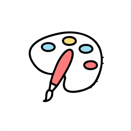 Palette and brush icon. Hand drawn vector illustration in doodle style.のイラスト素材
