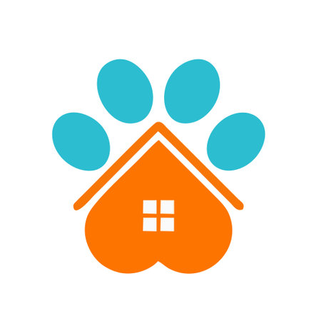 Pet care logo design template. Pet house icon. Pet paw symbol.のイラスト素材