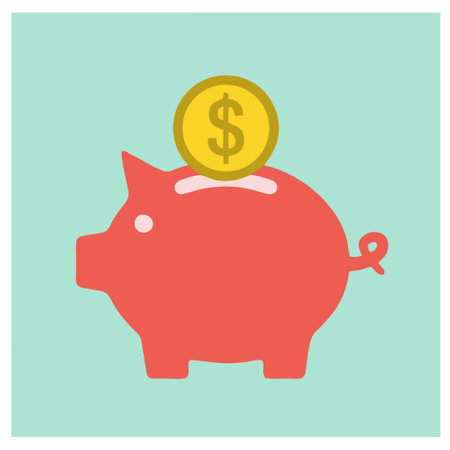 Piggy bank with coin flat icon, vector graphics, a colorful solid pattern on a blue background, eps 10.のイラスト素材