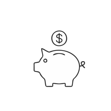 Piggy bank with coin line icon, vector graphics, a linear pattern on a white background, eps 10.のイラスト素材