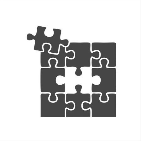 Puzzle piece icon isolated on white background. Black and white vector illustration.のイラスト素材