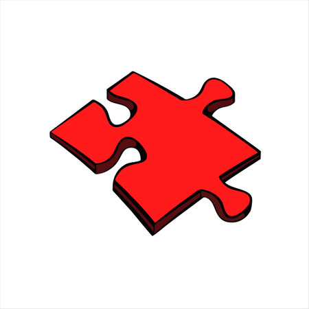 Piece of red puzzle icon isolated on white background. Vector illustrationのイラスト素材