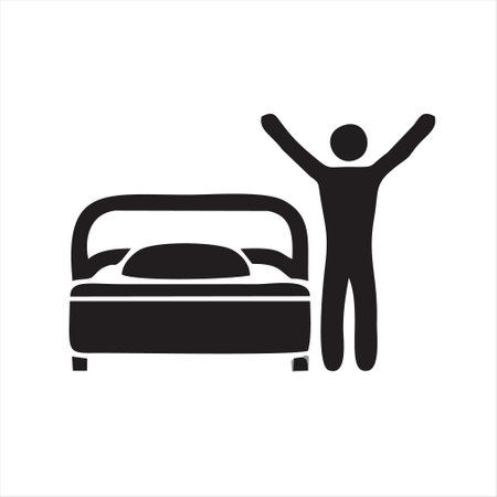 man waking up in the morning black glyph icon on white background.のイラスト素材