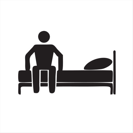 Man in bed icon. Isolated on white background. Vector illustration.のイラスト素材