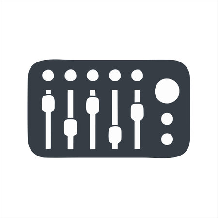 Audio mixing console icon. Black and white illustration. Vector graphic.のイラスト素材