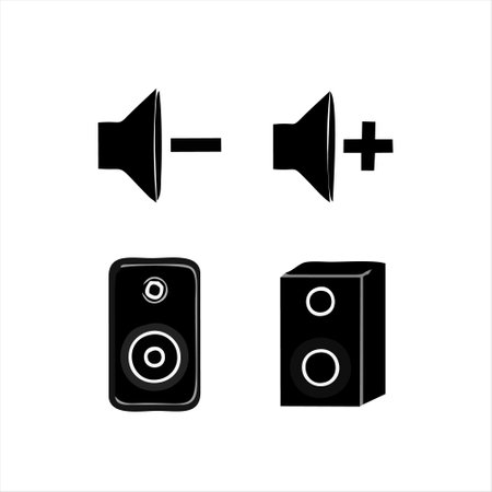 Set of black speaker icons on a white background. Vector illustration.のイラスト素材