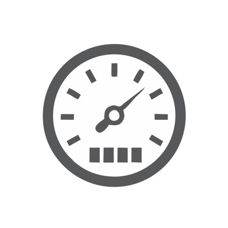 Speedometer icon, vector graphics, a filled pattern on a white background.のイラスト素材