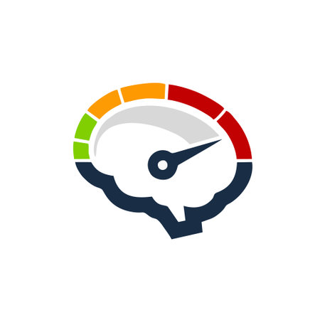 Brain Speedometer logo design template. Brain speedometer icon symbol.のイラスト素材