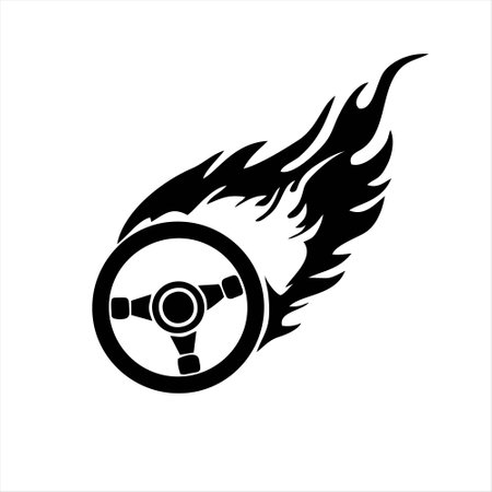 Steering wheel on fire icon. Steering wheel on fire vector iconのイラスト素材