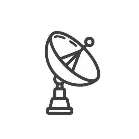 Satellite dish line icon, outline vector sign, linear style pictogram isolated on white. Symbol, logo illustrationのイラスト素材