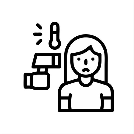 Woman with thermometer. Pixel perfect, editable stroke line iconのイラスト素材