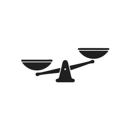 Scales of justice black glyph icon. Balance scale sign. Silhouette symbol on white space. Vector isolated illustrationのイラスト素材