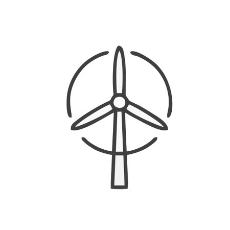 Wind turbine line icon, outline vector sign, linear style pictogram isolated on white. Symbol, logo illustrationのイラスト素材