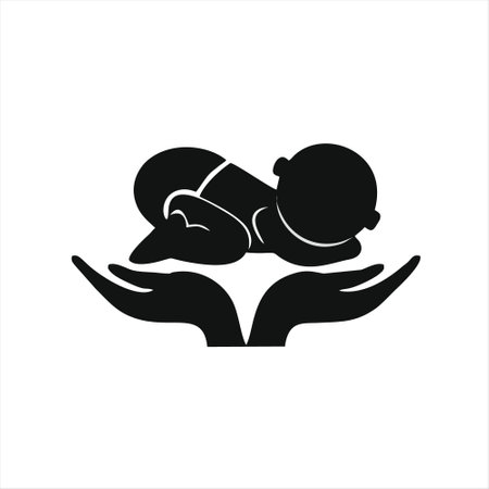 Baby in hands icon. Black and white vector illustration of a newborn baby.のイラスト素材