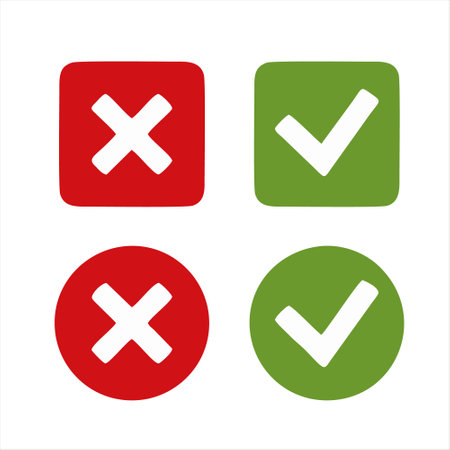 Check mark icon set. Red and green checkmark. Vector illustrationのイラスト素材